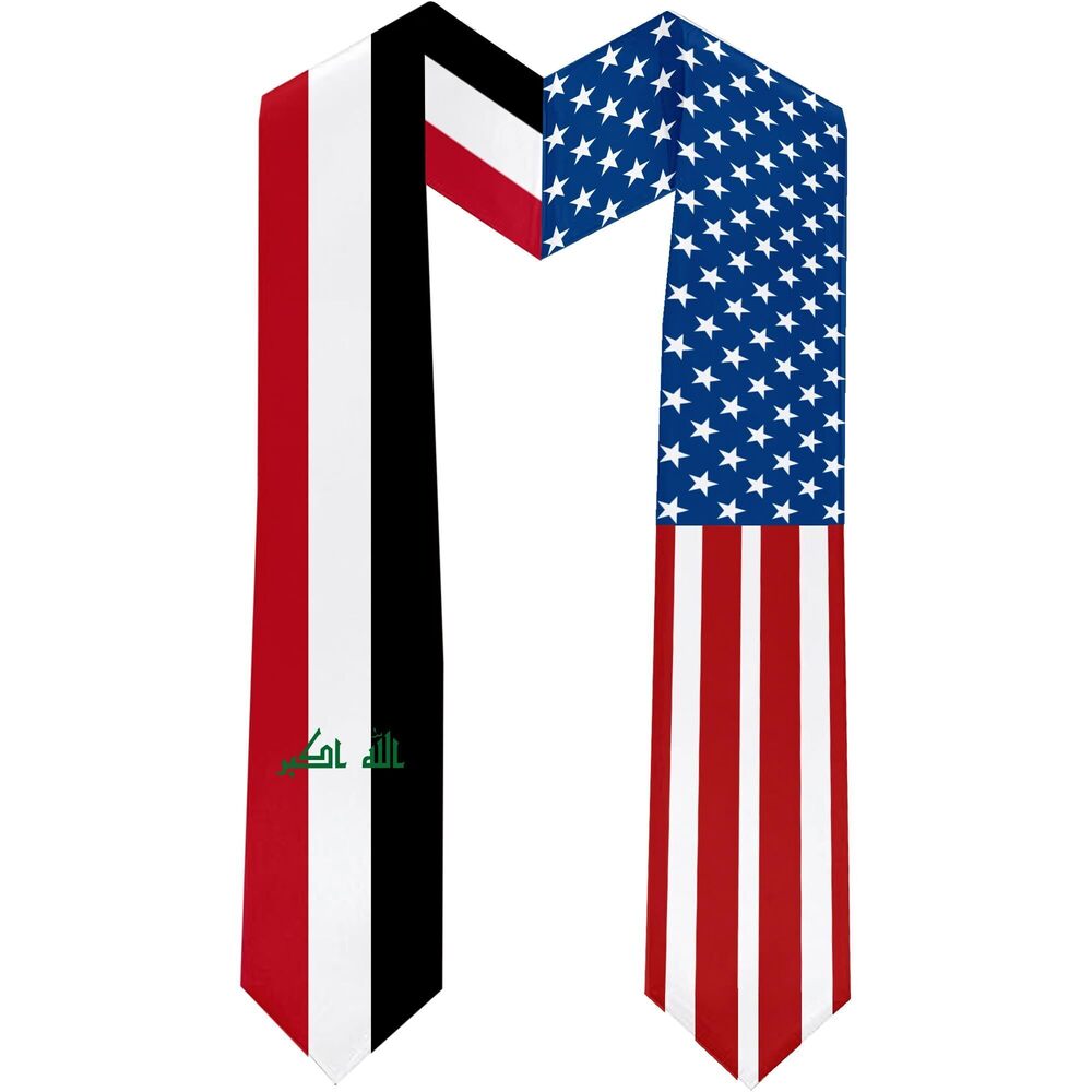 2659 2025 Iraq Flag and USA Flag Graduation Stole Graduation Sash